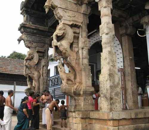 yali pillars at entrance to Padmanabhaswamy temple Thiruvanthapuram